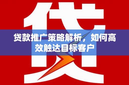 沈河贷款推广策略解析，如何高效触达目标客户